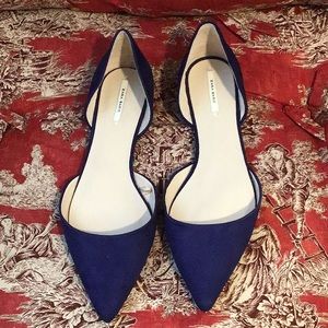 Zara Navy Blue Suede Pointed Toe Flat Sz 39